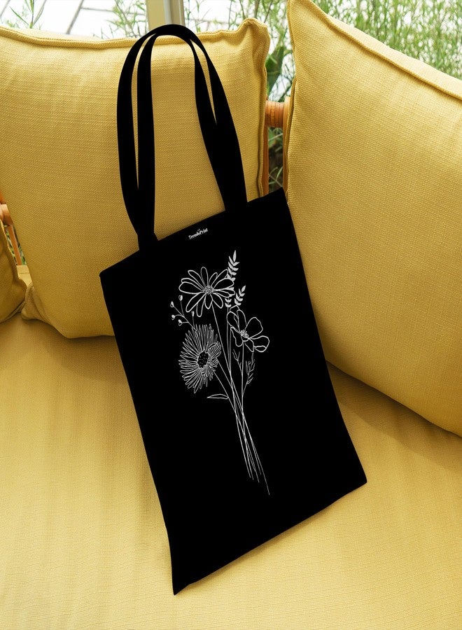 TrendoPrint Eco-Friendly Printed Black Tote Bag 14 x 16 inch with Makeup Pouch for College, Shopping and Travelling (TB03) - Image 3